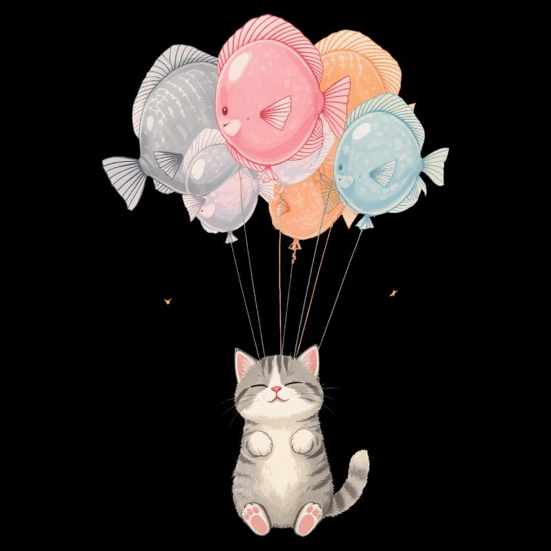 Chat mignon avec des ballons de poisson – Design de dessin animé