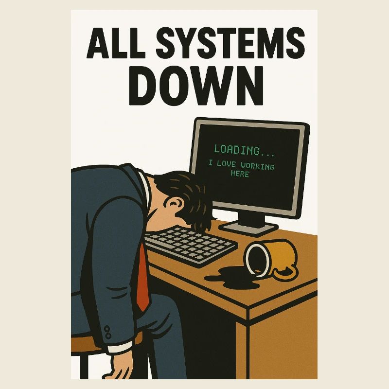 All Systems Down IT Humor Caricature