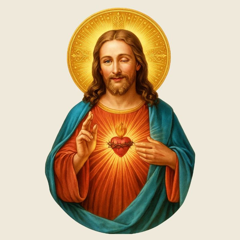 Zwinkernder Jesus Herz Jesu Strahlendes Heilsbild