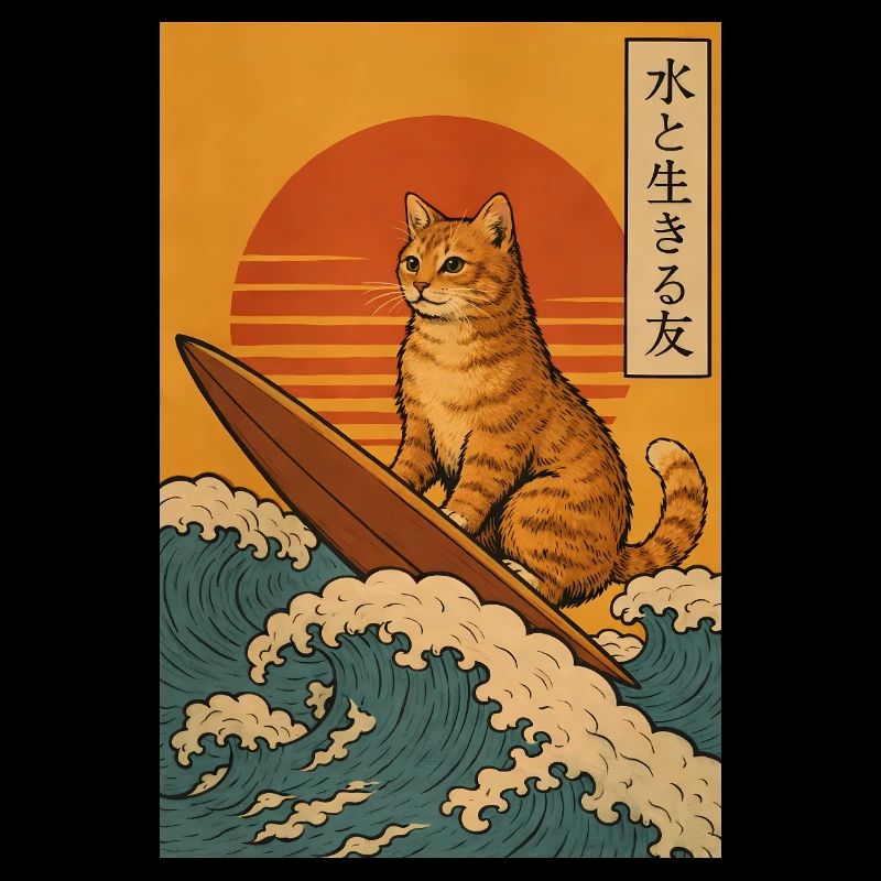 Drôle de chat surfant planche de surf Anime japonais