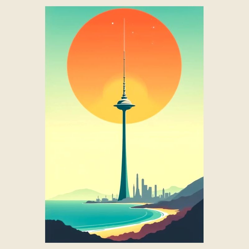 Sunset Tower Over Coastal City