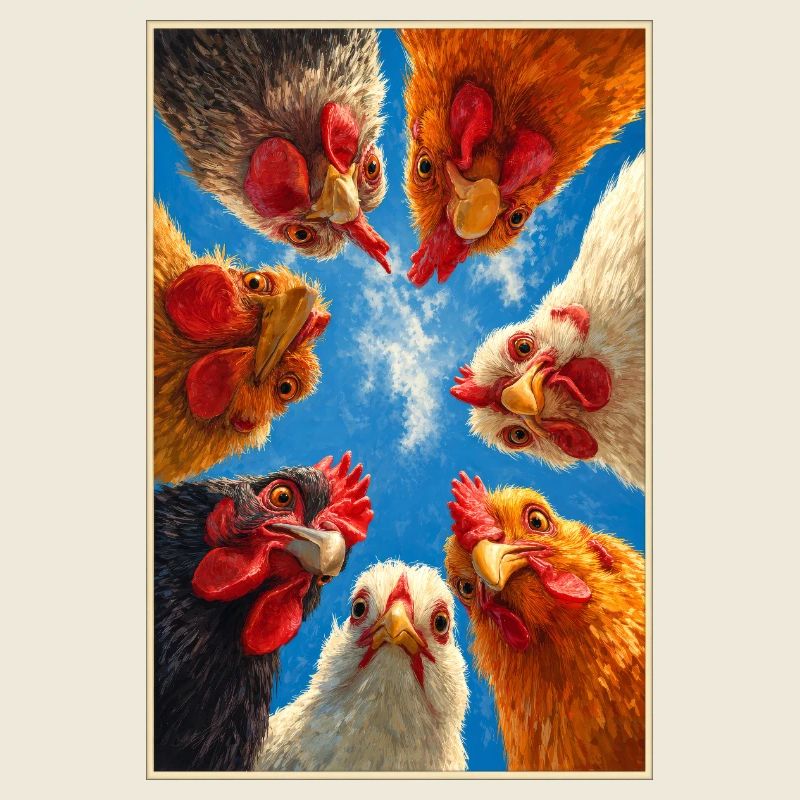 Cercle des poulets vers le ciel