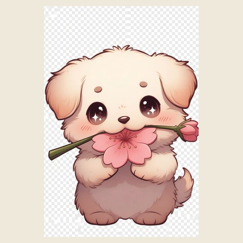 Petit chien fleur avec rose