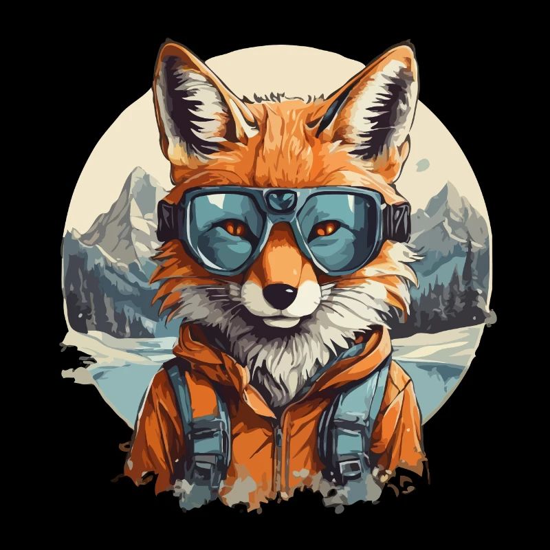 renard cool dessin animé dans les montagnes