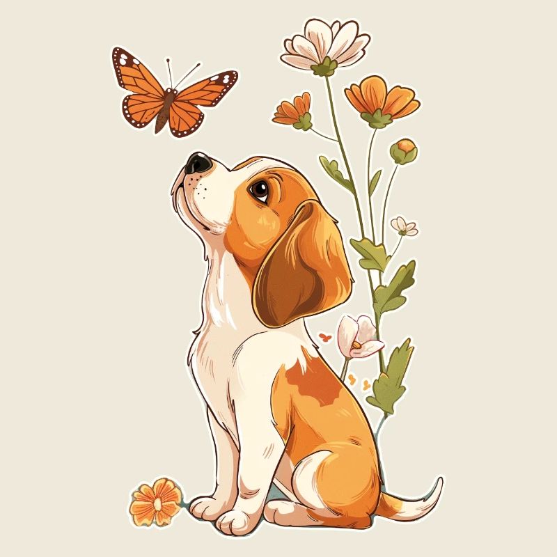 Beagle et papillon