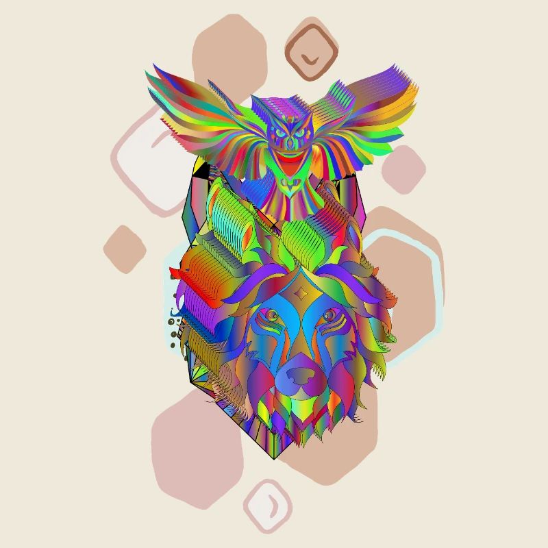 Psychedelic Wolf and Owl – Vibrant Tribal Art