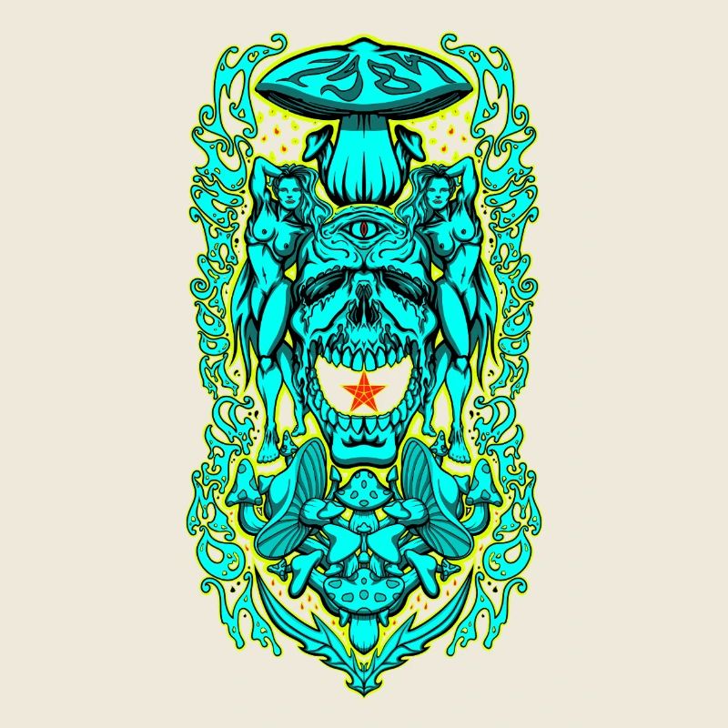 Portail de crâne psychédélique – Vision de champignon occulte