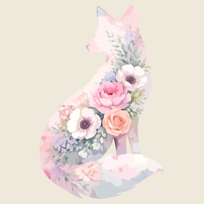 Fuchs Silhouette Aquarell Blumen