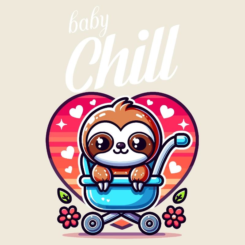Cute Baby Sloth in Stroller Heart Design
