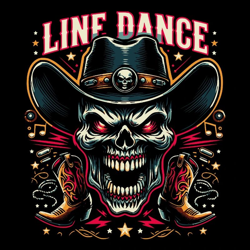 Line Dance Skull with Stetson and Boots and Lasso