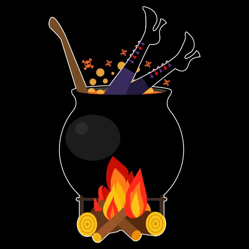 Sorcière dans une casserole - bois de chauffage de cuisson d'Halloween