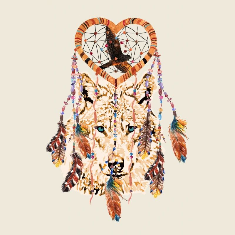 Wolf Dream Catcher Heart Falcon