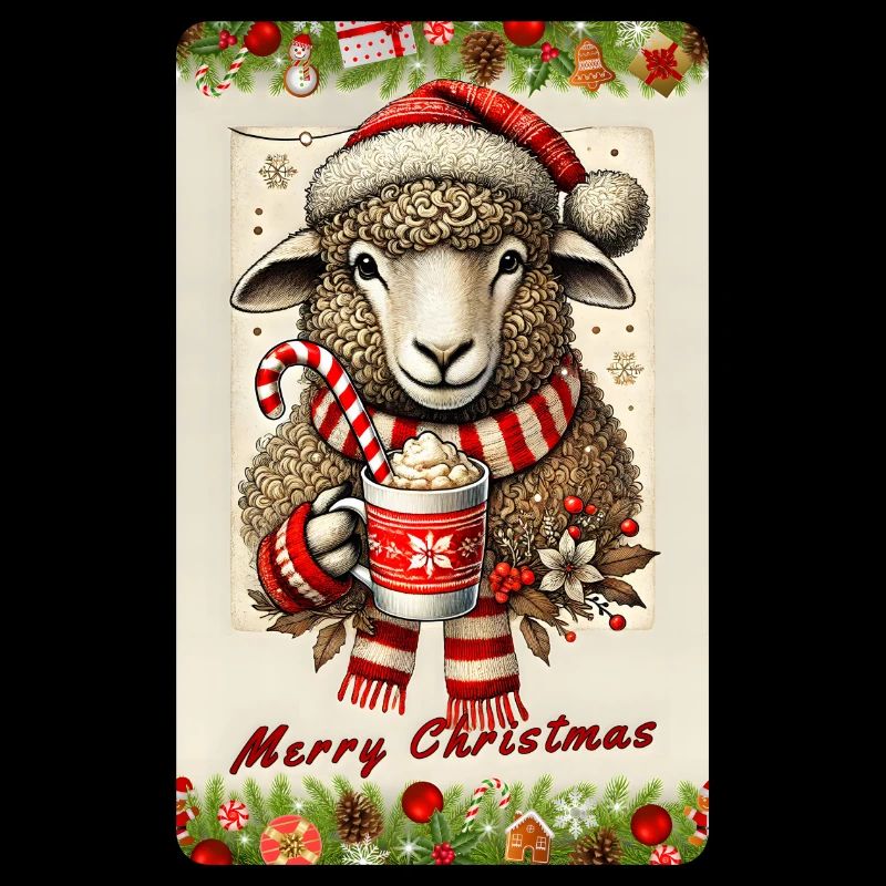 Weihnachtsschaf mit heißer Schokolade