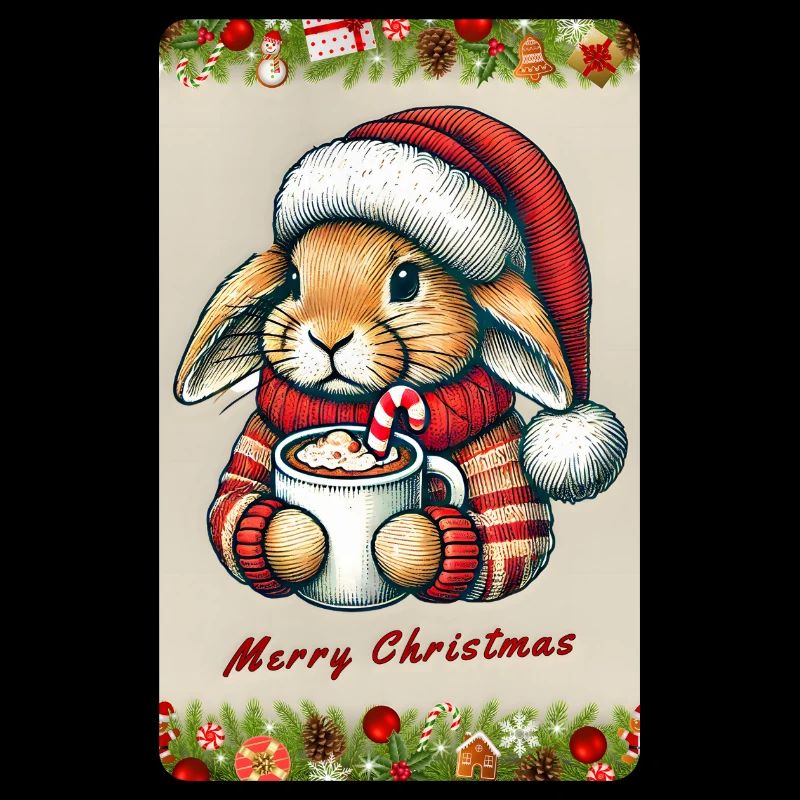 Christmas bunny with hot chocolate