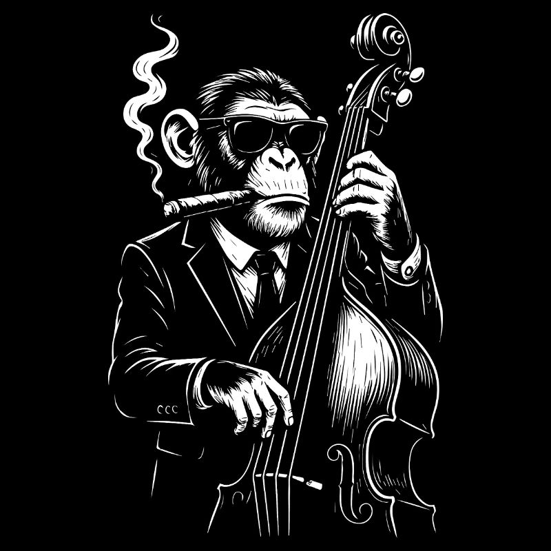 Jazz Chimp im eleganten Anzug am Kontrabass
