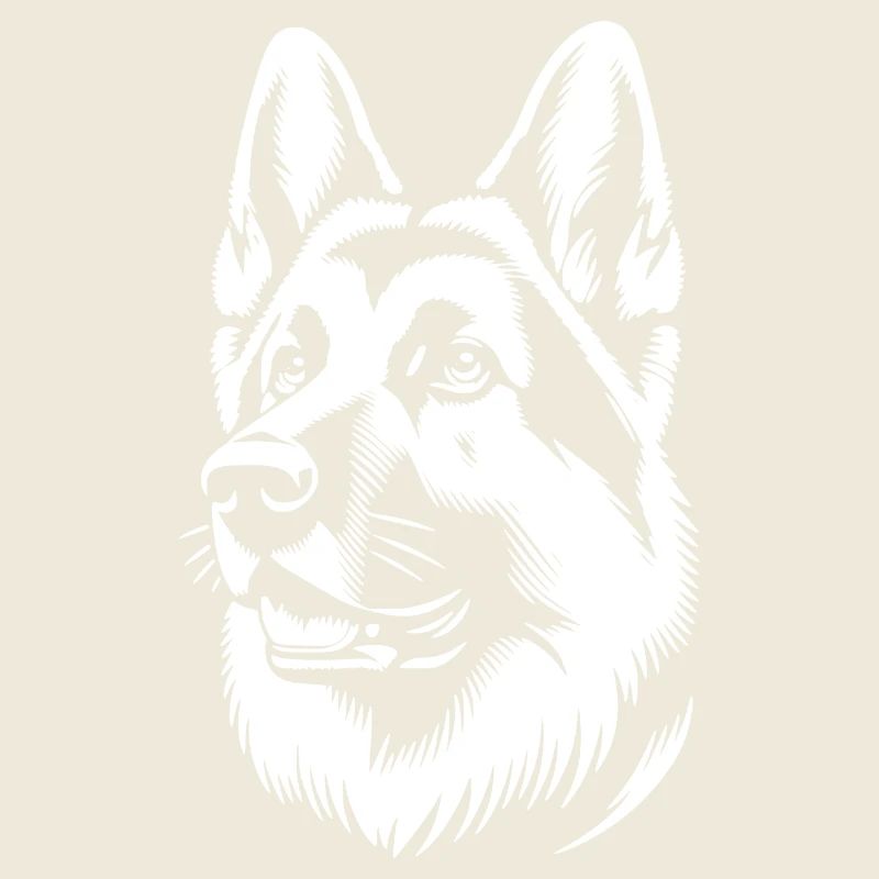 German Shepherd white silhouette from head