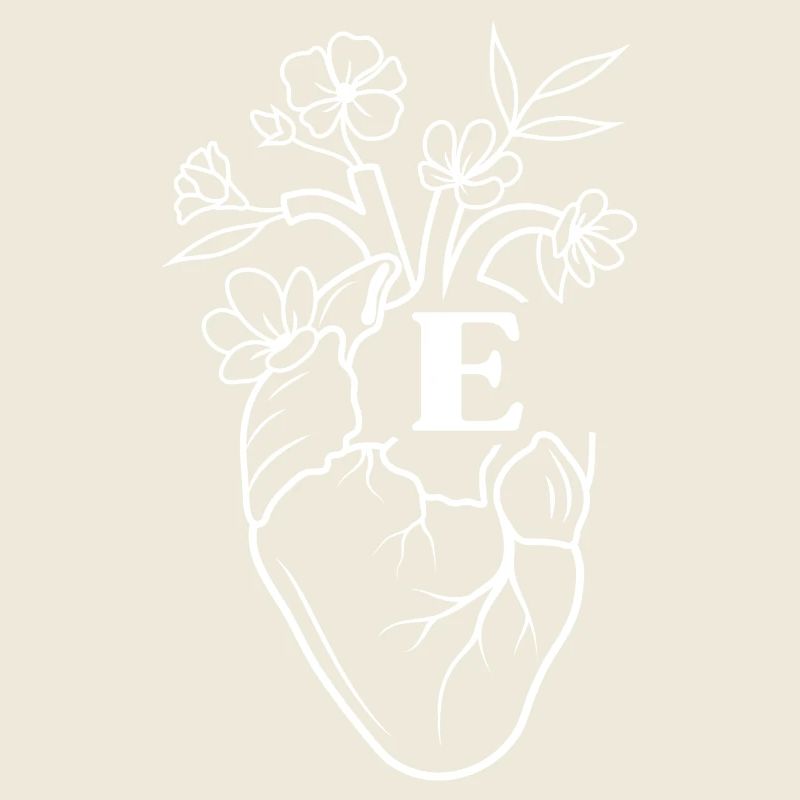 Buchstabe e Herz weiße florale Anatomie
