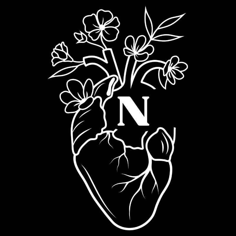 Buchstabe n Herz weiße florale Anatomie