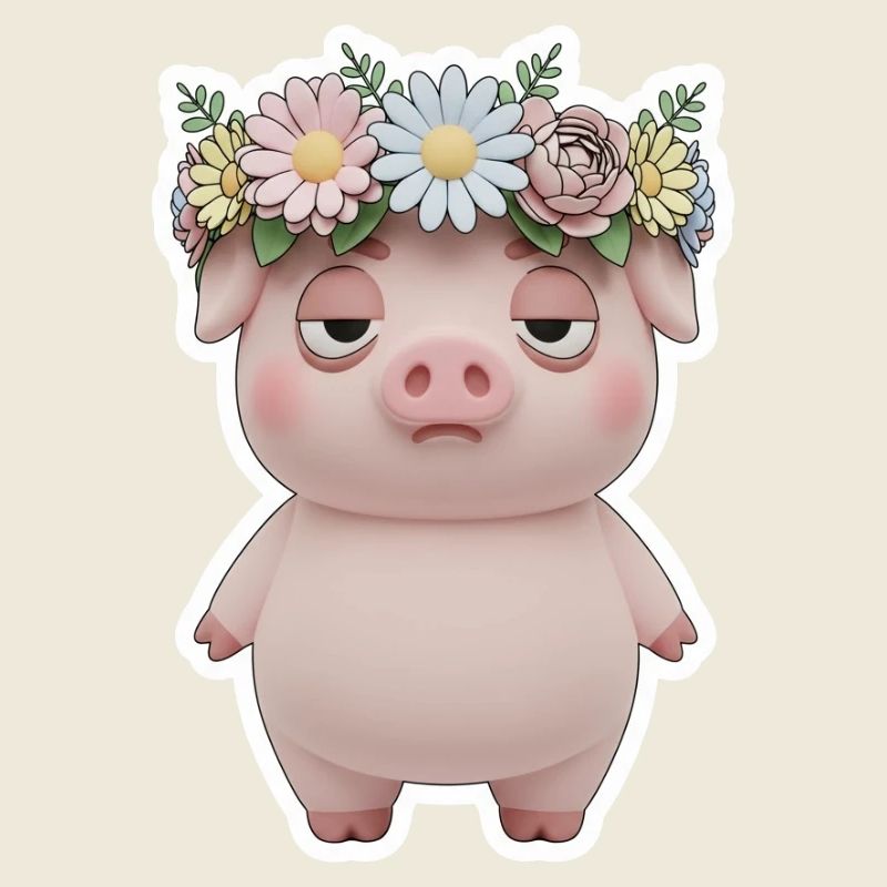 Cochon agacé avec déclaration de couronne florale