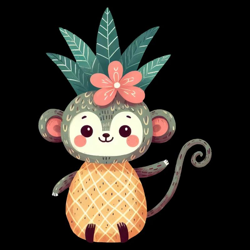 Monkey Chimpanzee Pineapple Fruity Cute Comic Art