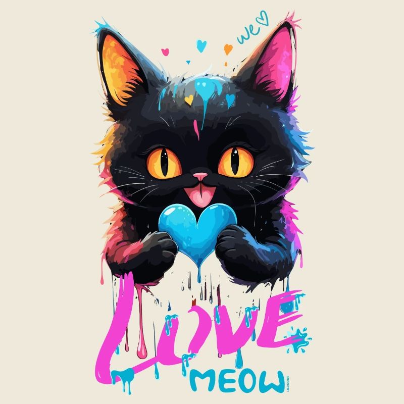 Cute Cat - Multicolored Drips Love