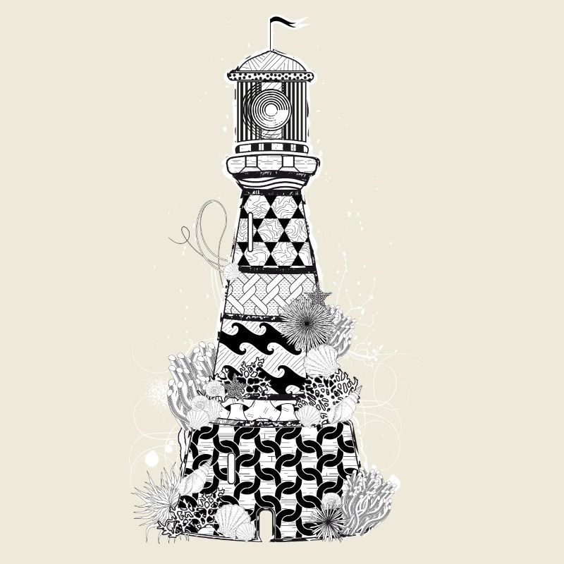 Detailed lighthouse with shells and corals