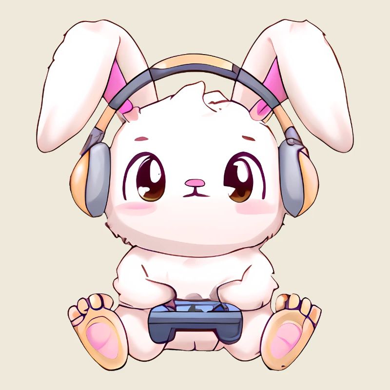 00271 Hase mit Kopfhörer und Controller