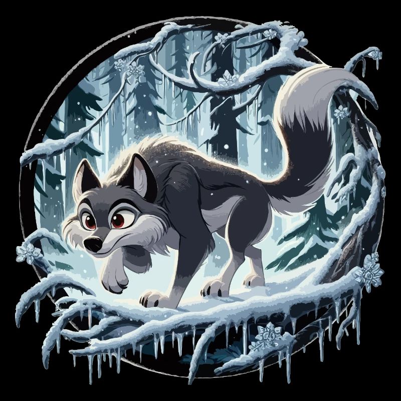 Wolf in icy forest