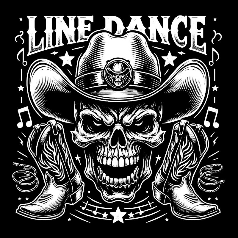 Crâne de danse en ligne avec stetson et bottes et lasso