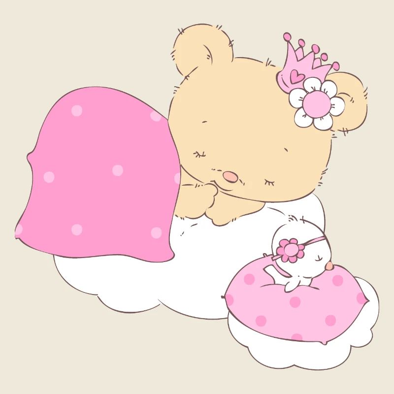 Bear princess sleeping on cloud