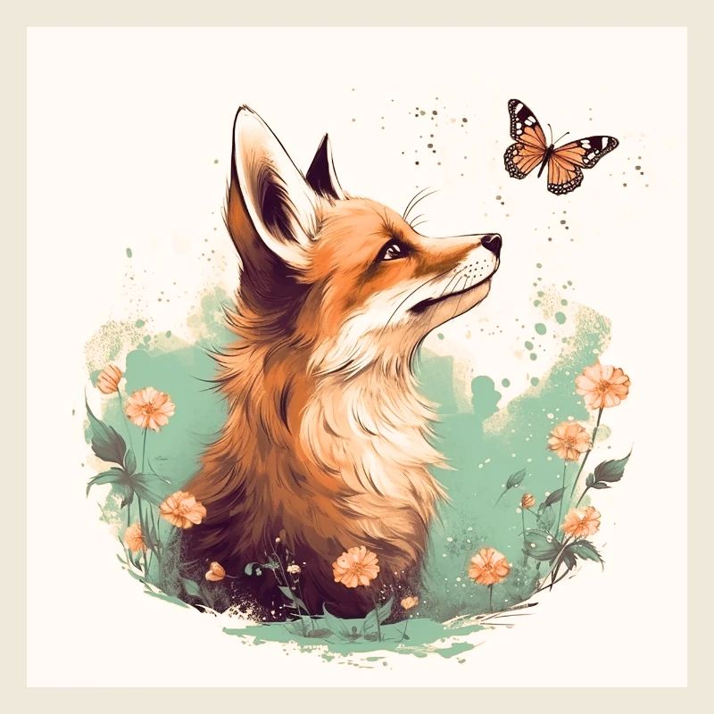 Fuchs mit Schmetterling
