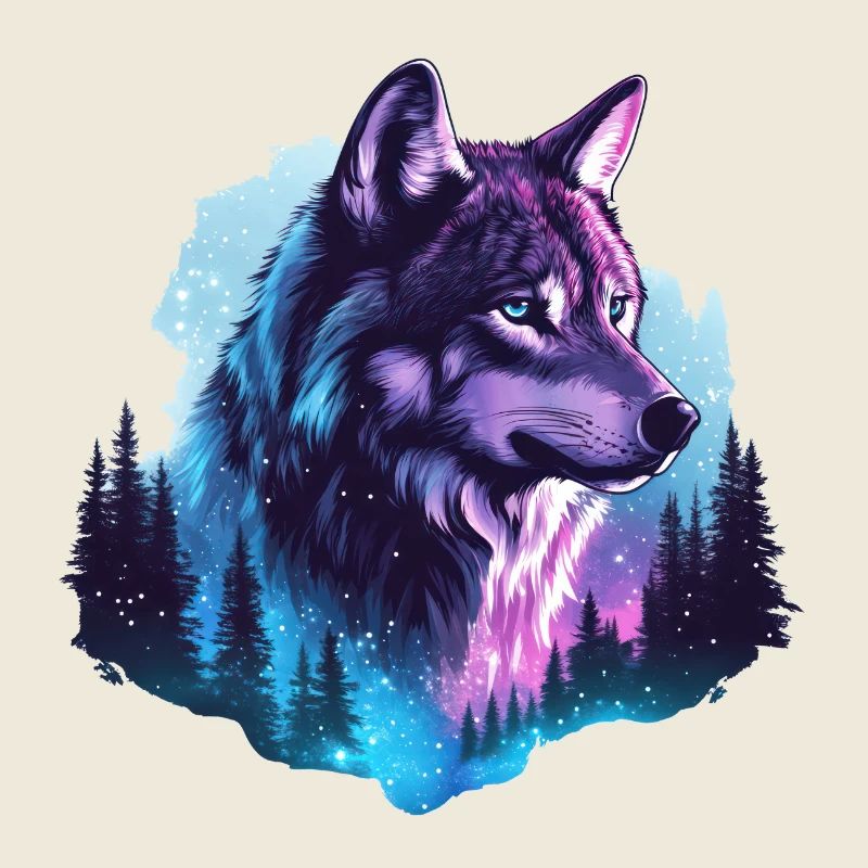 Wolf Northern Lights Forest Nature