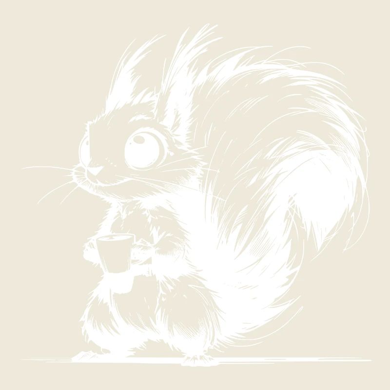 Funny Kids Squirrel with Coffee Sketch