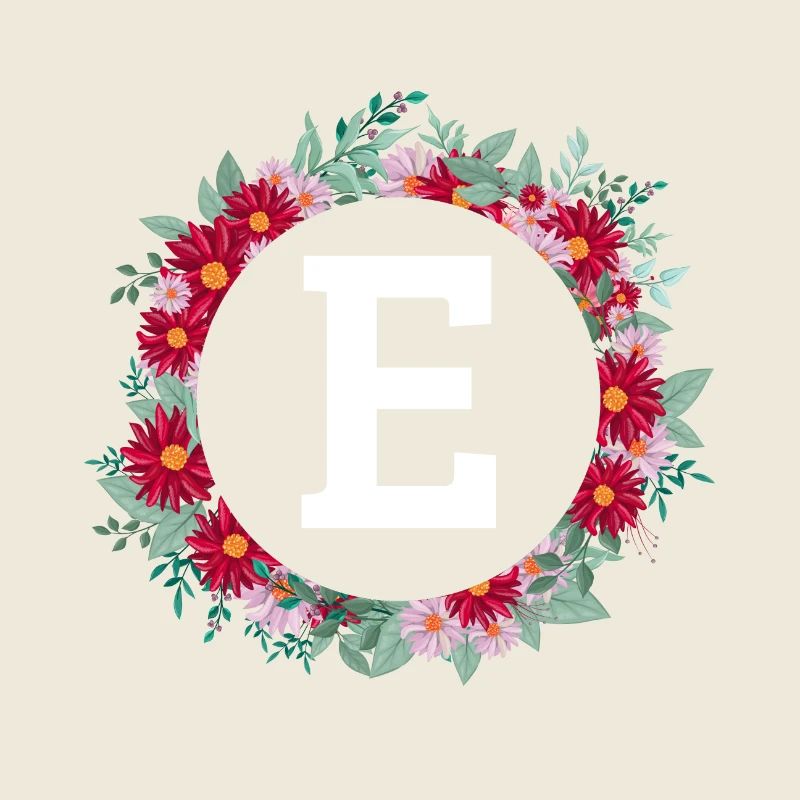 Letter e floral wreath