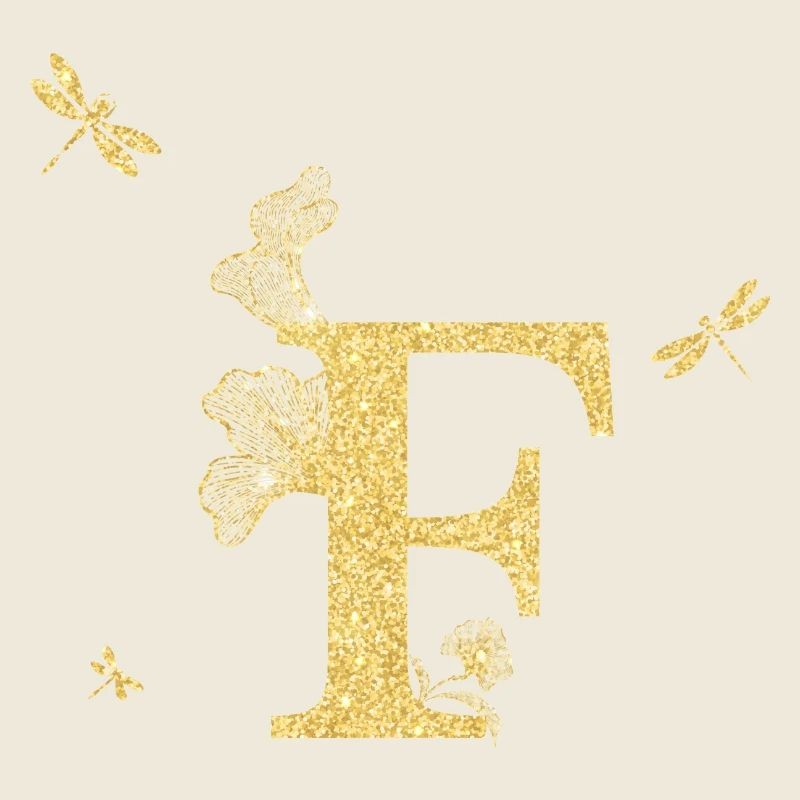 Buchstabe f Goldene Glitzerlibelle - Geschenkidee