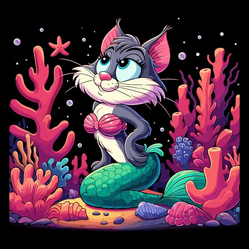 Sirène Sirène Chat Chat Eau Chat Cadeau