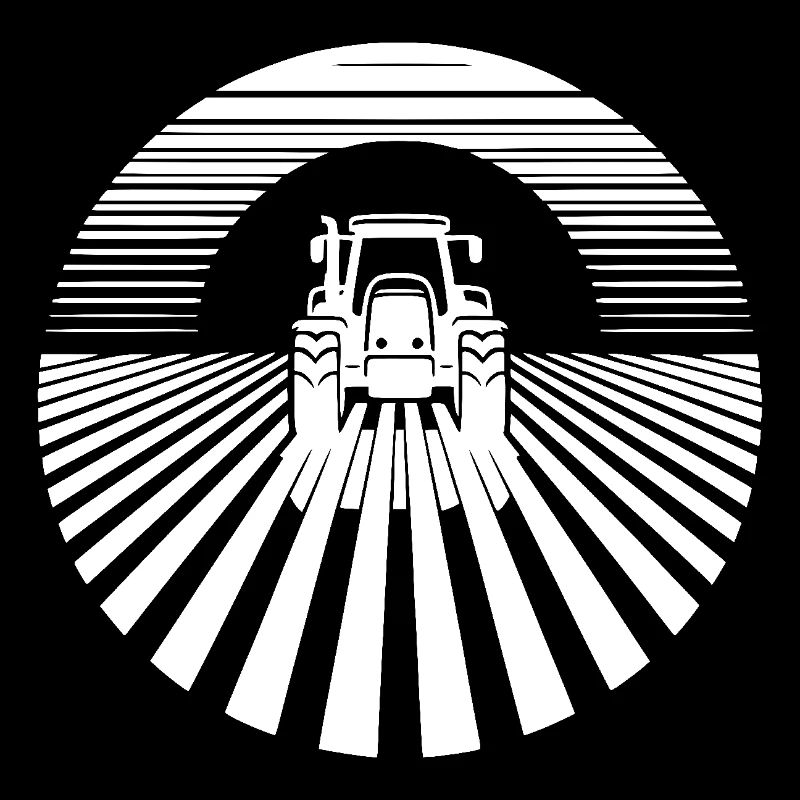 Tractor logo on the field at sunrise