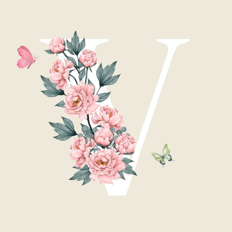 Letter v pink flowers
