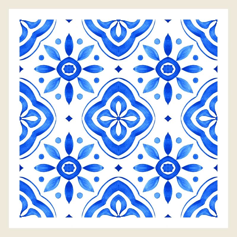 Blue Mediterranean Tile Watercolour Pattern