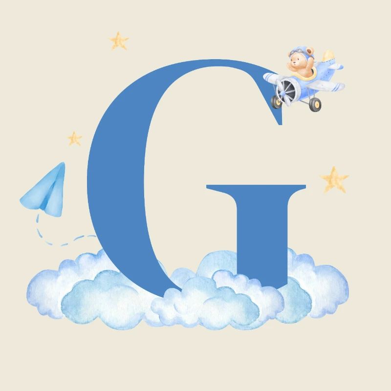 Letter G Blue Clouds Airplane Child