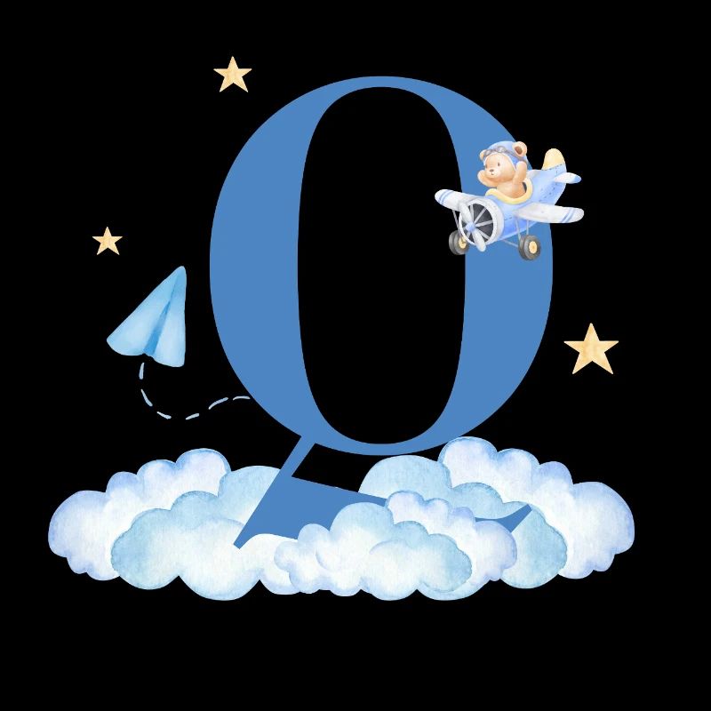 Letter Q Blue Clouds Airplane Child