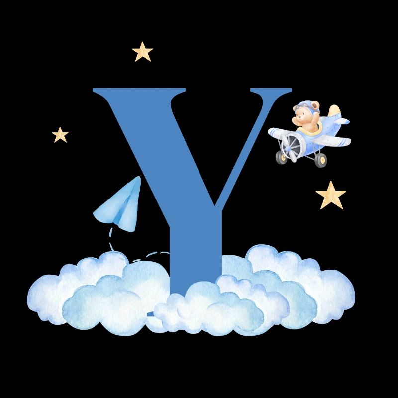 Letter Y Blue Clouds Airplane Child