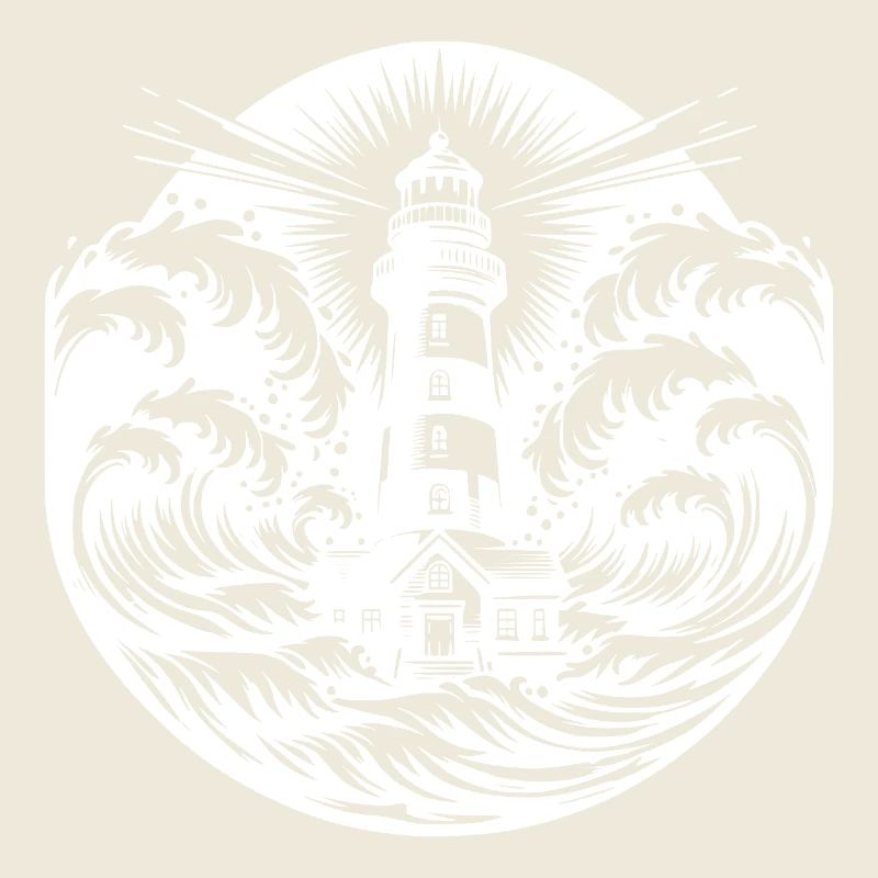 Phare côtier rayé dans une mer agitée