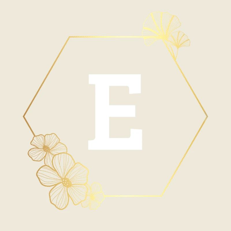 Letter e Gold Floral Frame