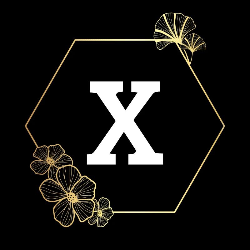 Buchstabe x Goldener Blumenrahmen