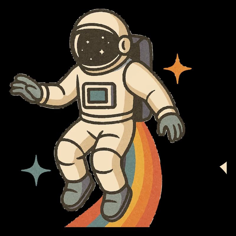 Astronaut mit Regenbogen – Retro Space Dream