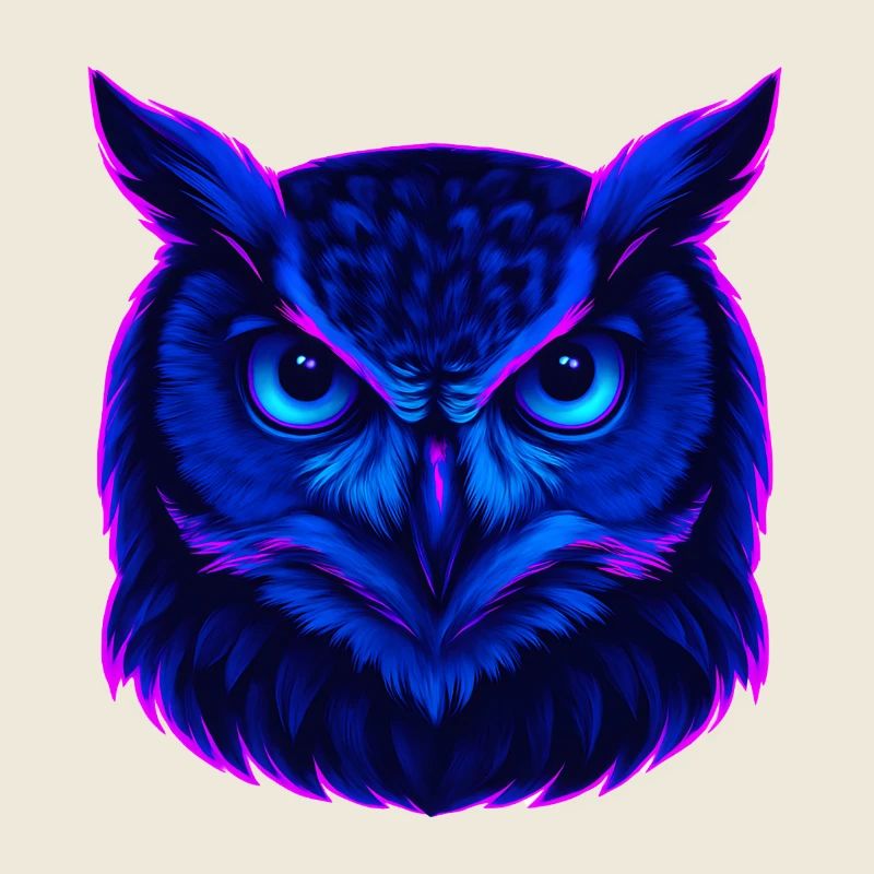 Neonblaue Eule mit intensivem Blick