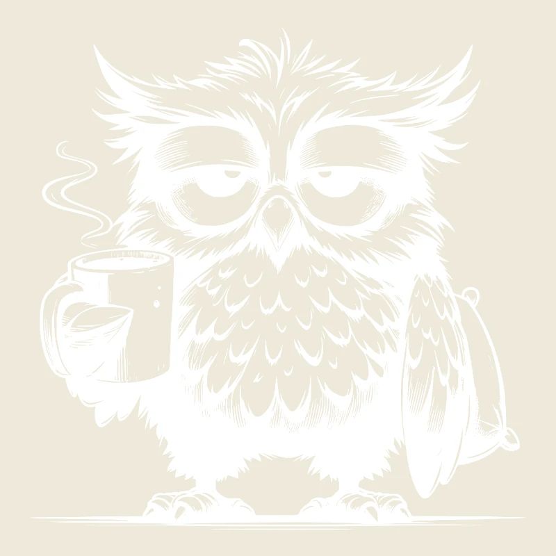 Lustige müde Comic Eule mit Kaffee Defizit