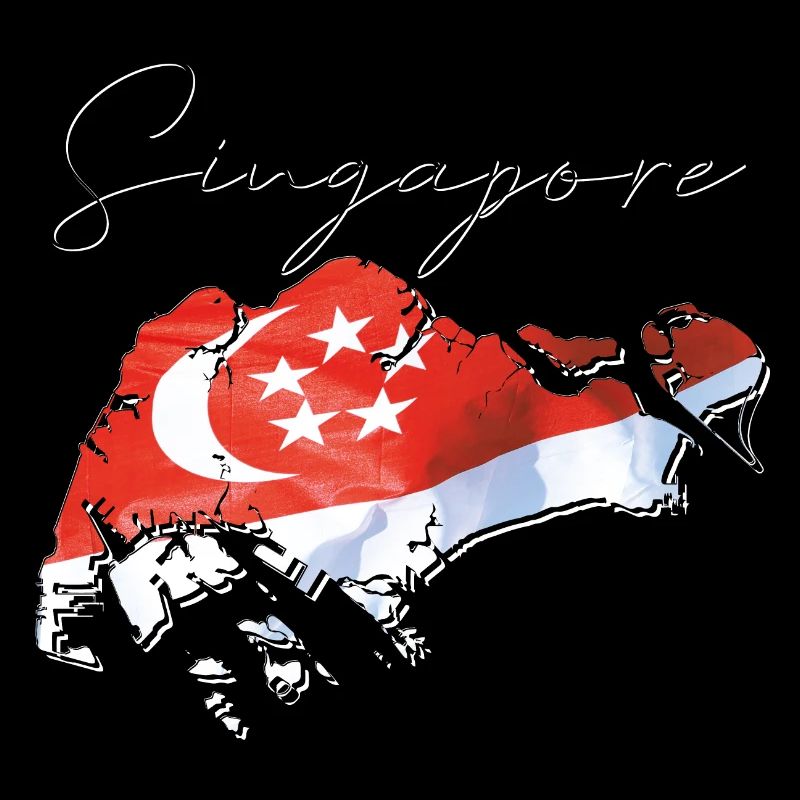 Drapeau de Singapour sur la carte de Singapour EN
