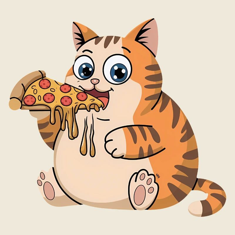 Drôle de chat potelé mangeant de la pizza restauration rapide